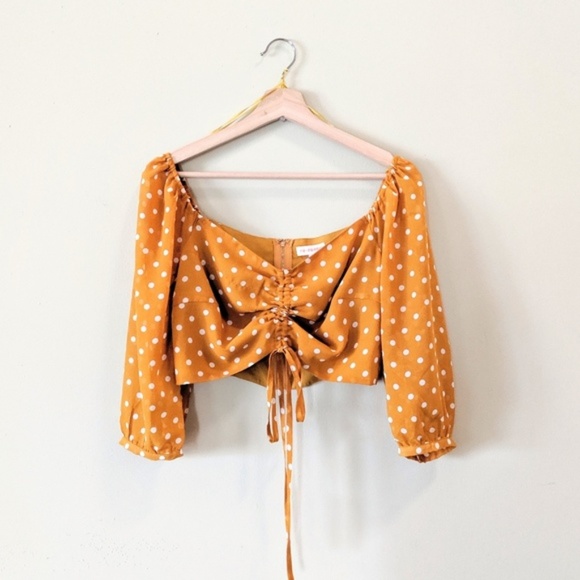 RE:NAMED Mustard Dot Off The Shoulder Crop Top - Picture 2 of 8